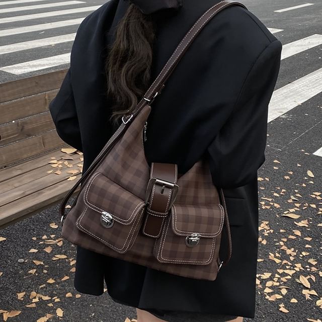 Letheroni-Plaid Buckled Multiway Shoulder Bag