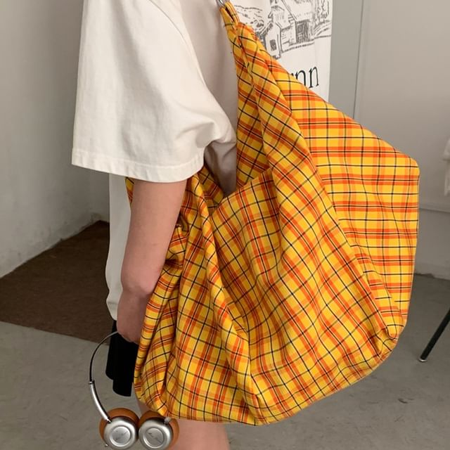 Letheroni-Plaid Canvas Tote Bag