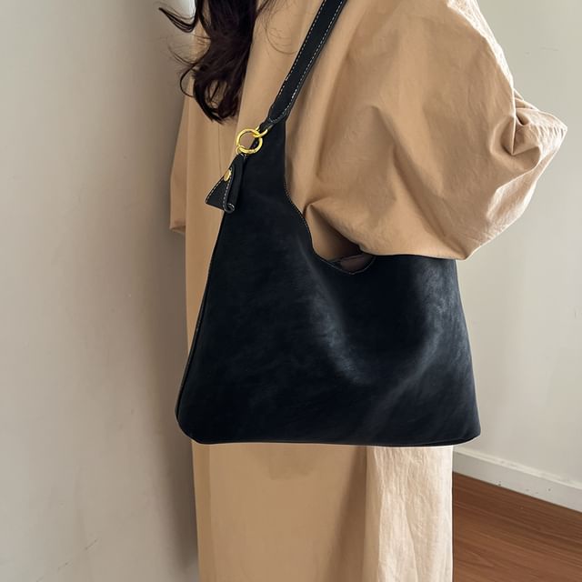 Letheroni-Plain Faux Leather Tote Bag