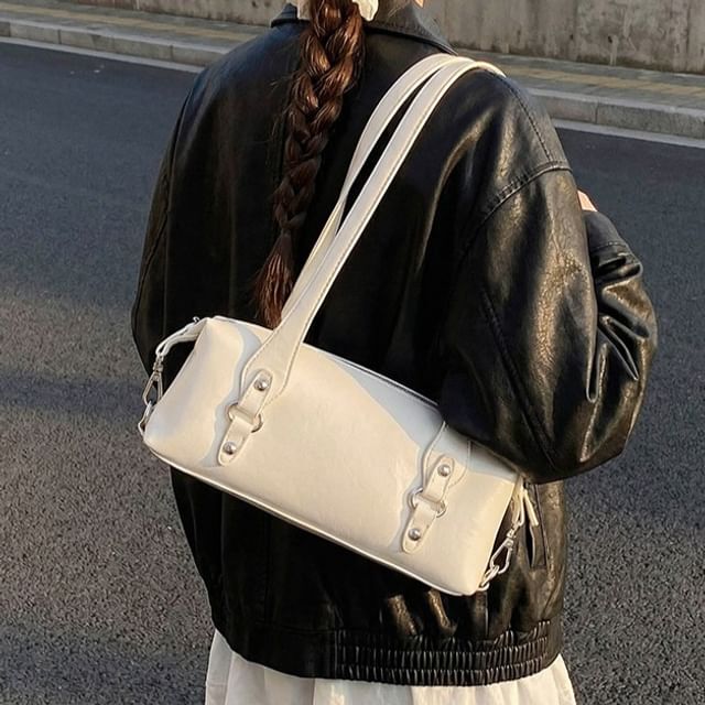 Letheroni-Plain Faux Leather Tote Bag
