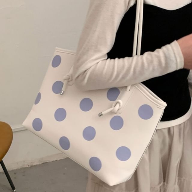 Letheroni-Polka Dot Faux Leather Tote Bag