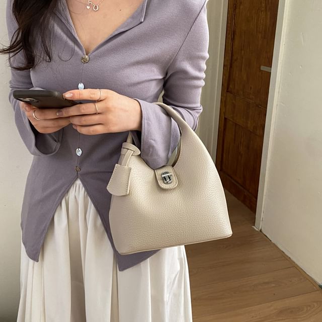 Letheroni-Set Faux Leather Plain Handbag Pouch