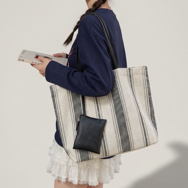 Letheroni-Striped Canvas Tote Bag