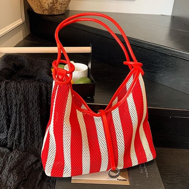Letheroni-Striped Mesh Tote Bag