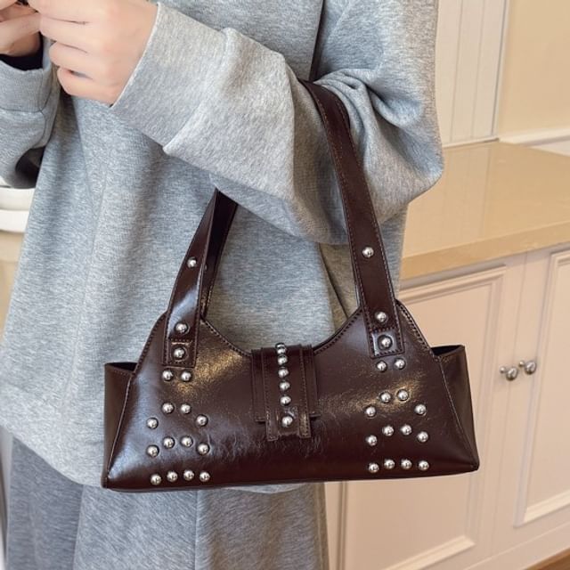 Letheroni-Studded Faux Leather Shoulder Bag
