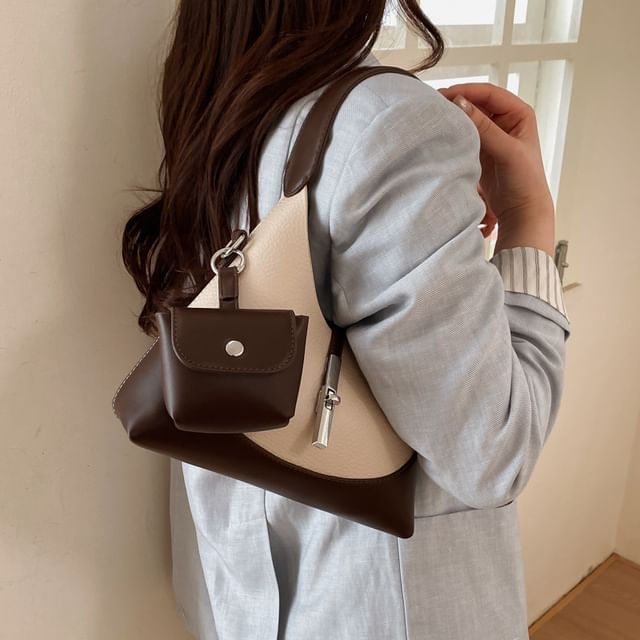 Letheroni-Two Tone Faux Leather Shoulder Bag