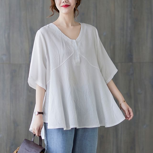 Lewwe-34-Sleeve V-Neck Plain Tunic