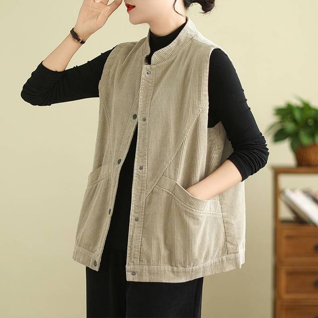 Lewwe-Corduroy Button-Up Vest