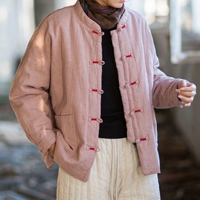 Lewwe-Frog Buttoned Padded Plain Jacket