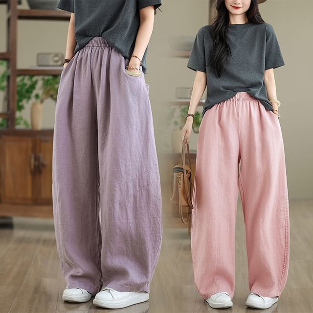 Lewwe-High Rise Plain Baggy Pants