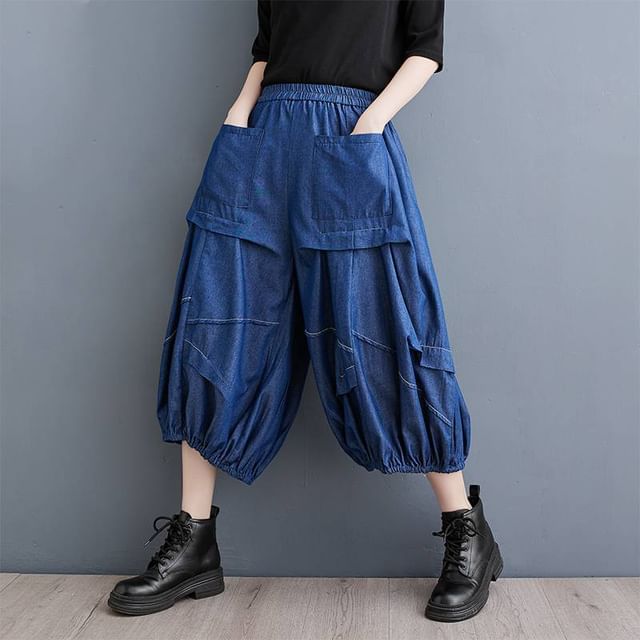 Lewwe-High Waist Crop Harem Jeans