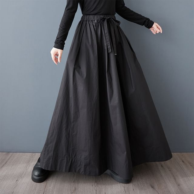 Lewwe-High Waist Midi A-Line Skirt