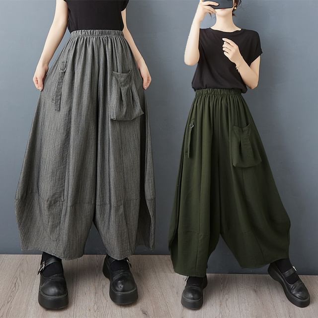 Lewwe-High Waist Plain Harem Pants