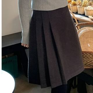 Lewwe-High Waist Plain Pleated A-Line Skirt