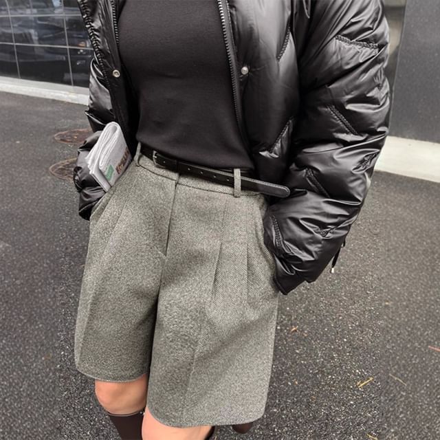 Lewwe-High Waist Plain Shorts
