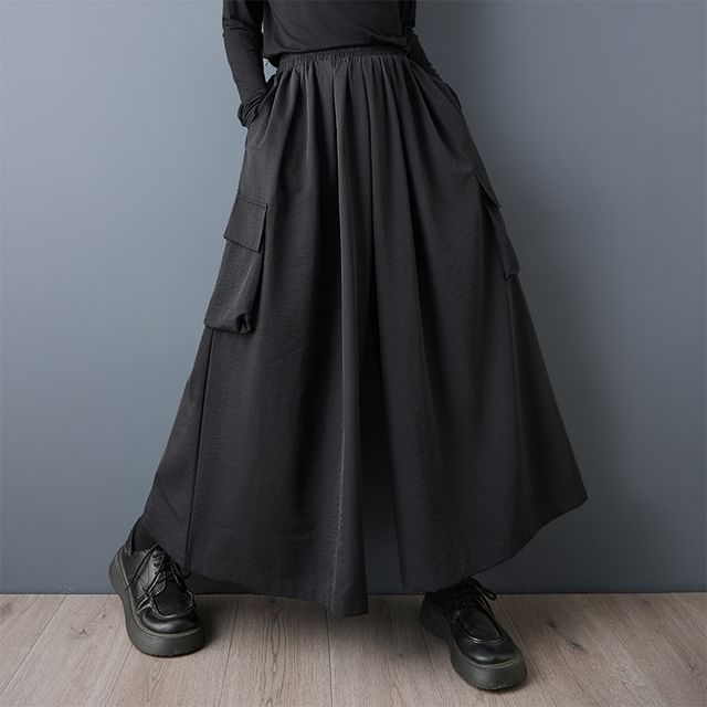 Lewwe-High Waist Plain Wide Leg Pants