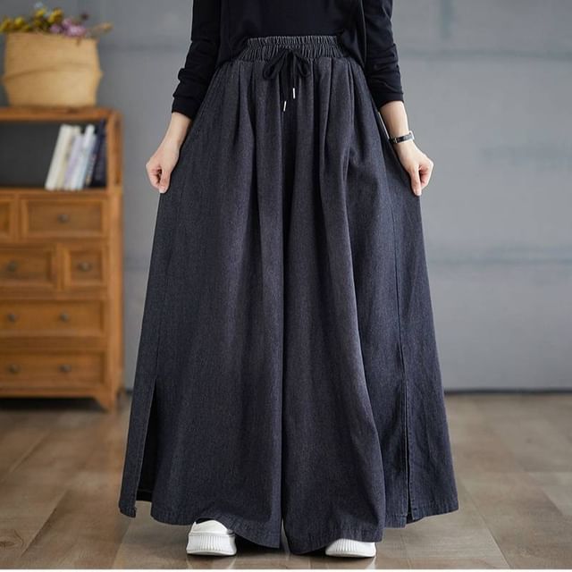 Lewwe-High Waist Washed Wide Leg Jeans