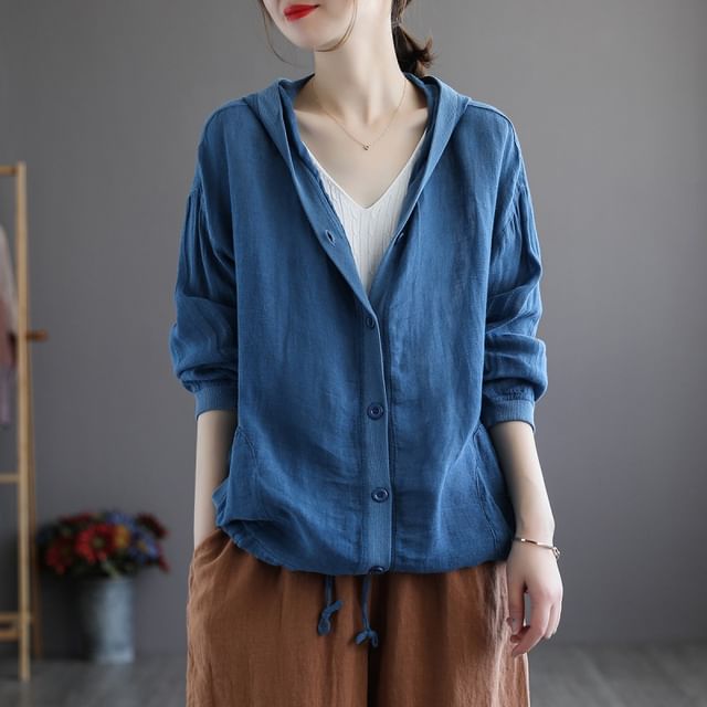 Lewwe-Hooded Denim Shirt Jacket