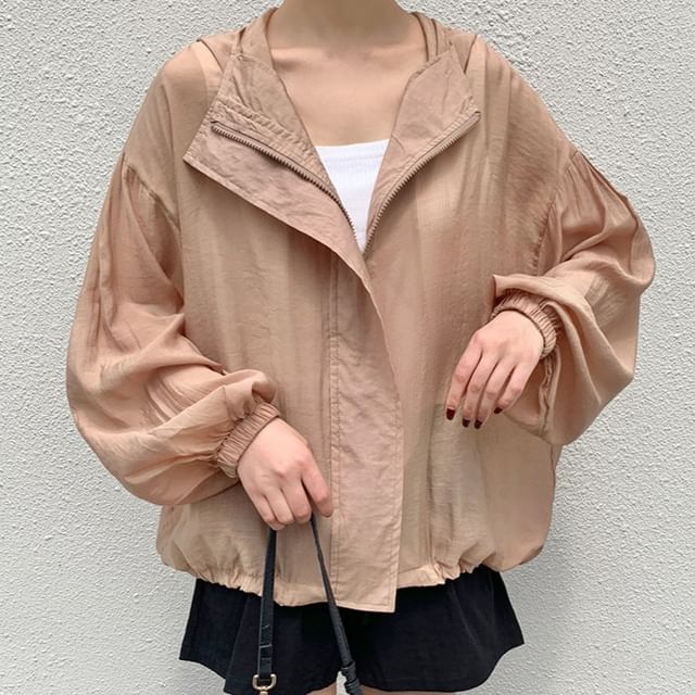 Lewwe-Hooded Plain Zip Jacket
