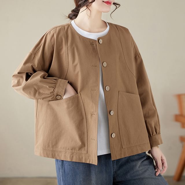 Lewwe-Plain Button-Up Jacket