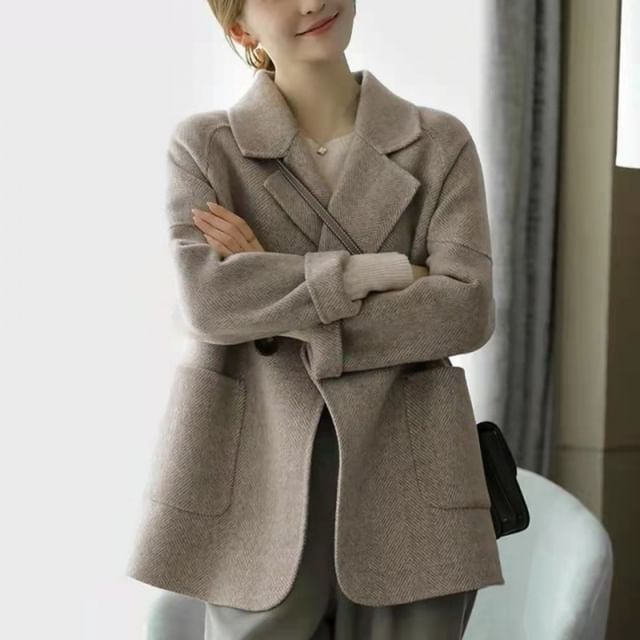 Lewwe-Plain Double-Breasted Blazer