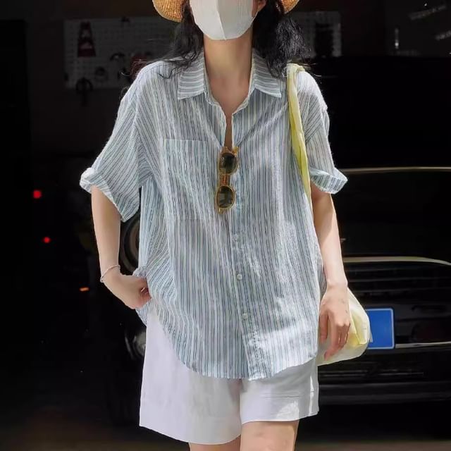 Lewwe-Short-Sleeve Striped Shirt