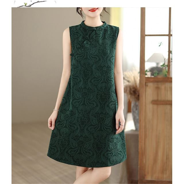 Lewwe-Sleeveless Frog Buttoned A-Line Dress