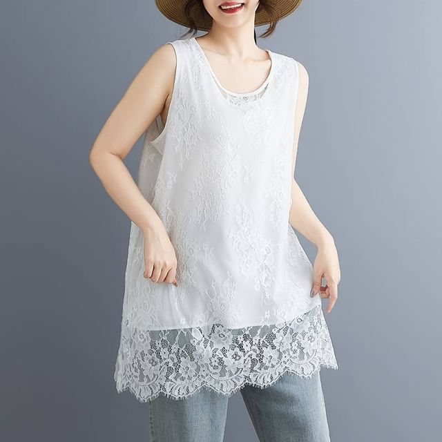 Lewwe-Sleeveless Lace Tank Top