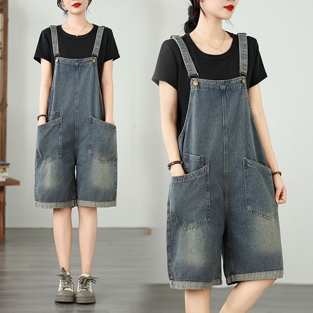 Lewwe-Washed Wide Leg Jumper Jorts