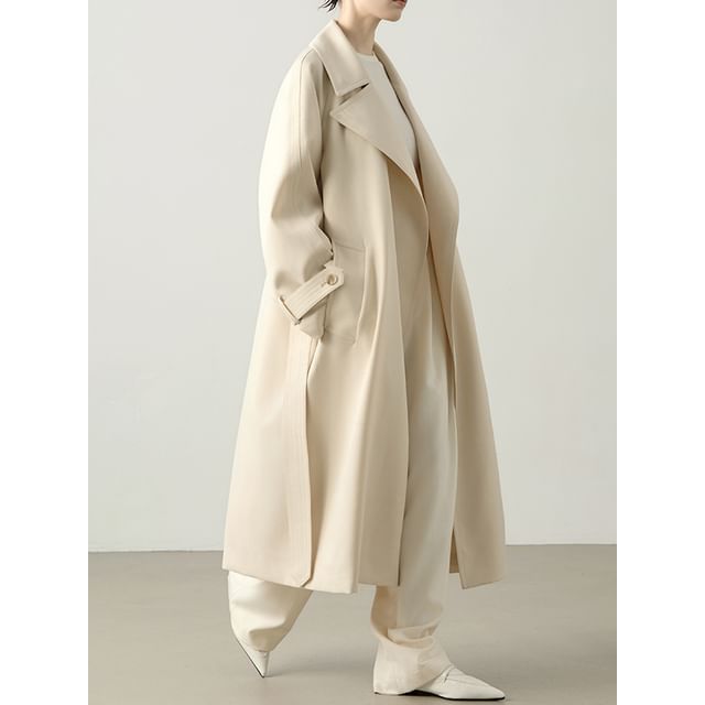 Lexama-Collared Plain Midi Belted Trench Coat