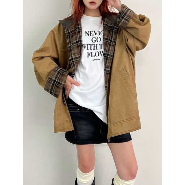 Lexama-Crewneck Button-Up Plain Jacket