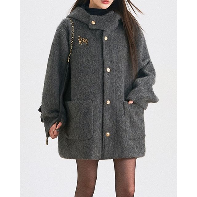 Lexama-Plain Hood Button Coat