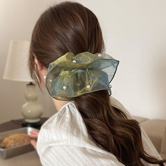 LIDO-Faux Pearl Iridescent Scrunchie