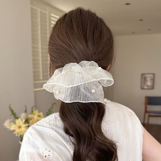 LIDO-Faux Pearl Striped Scrunchie