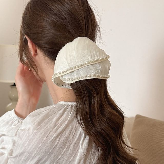 LIDO-Faux Pearl Trim Scrunchie