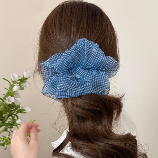 LIDO-Gingham Mesh Scrunchie