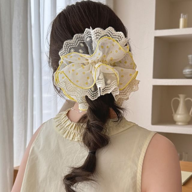 LIDO-Polka Dot Lace Trim Scrunchie