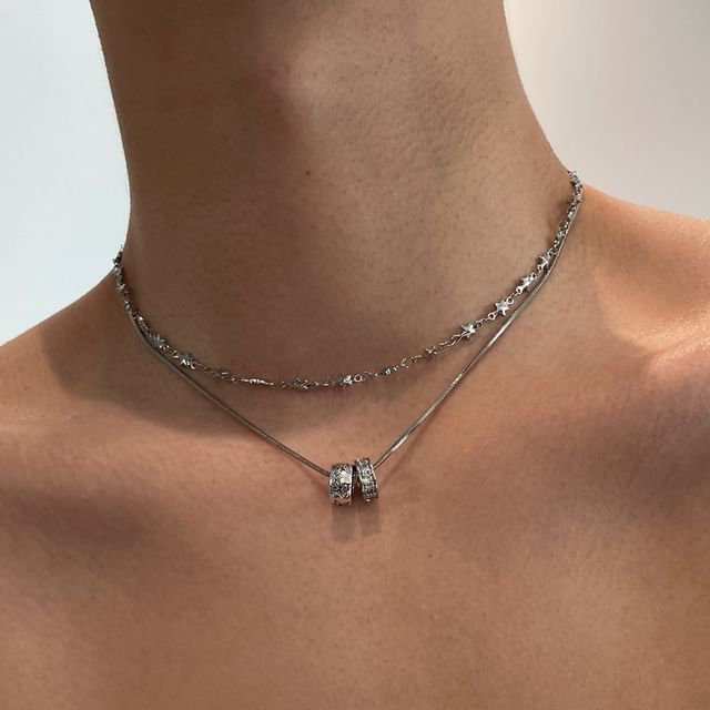 Lilafey-Rhinestone Pendant Layered Alloy Choker