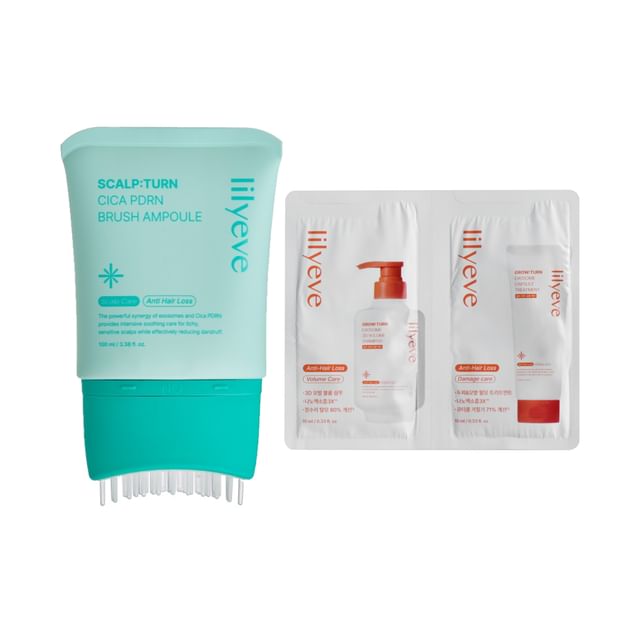 lilyeve-Kit Ampola Capilar com Pincel Scalp Turn Cica PDRN Conjunto de Sachês Grow Turn Exosome de Presente