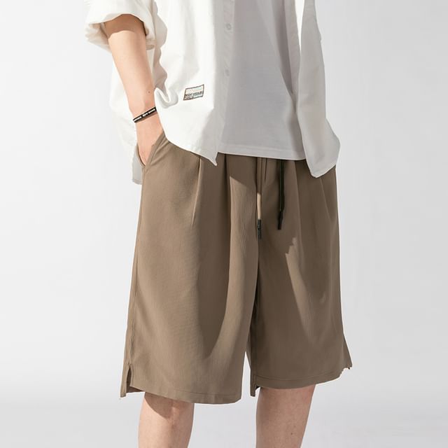 Lingaris-Drawstring Waist Plain Shorts