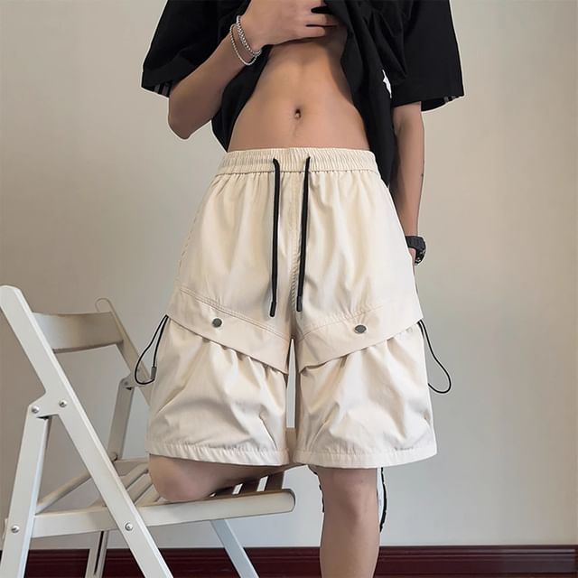 Lingaris-Drawstring Waist Plain Shorts