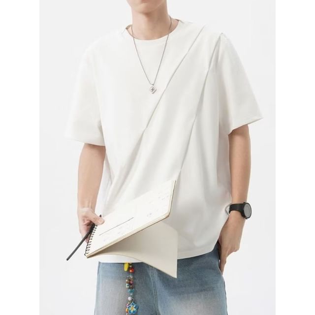 Lingaris-Elbow-Sleeve Crew Neck Plain T-Shirt