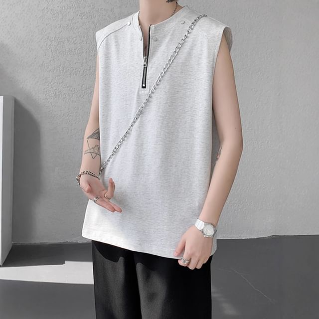 Lingaris-Half-Zip Plain Tank Top