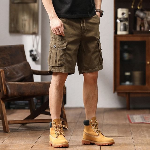 Lingaris-Mid Rise Plain Cargo Shorts