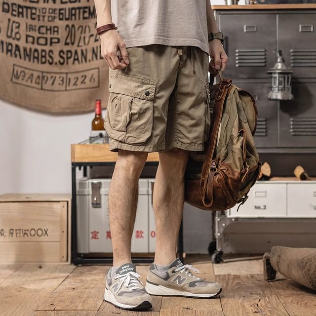 Lingaris-Mid Rise Plain Cargo Shorts