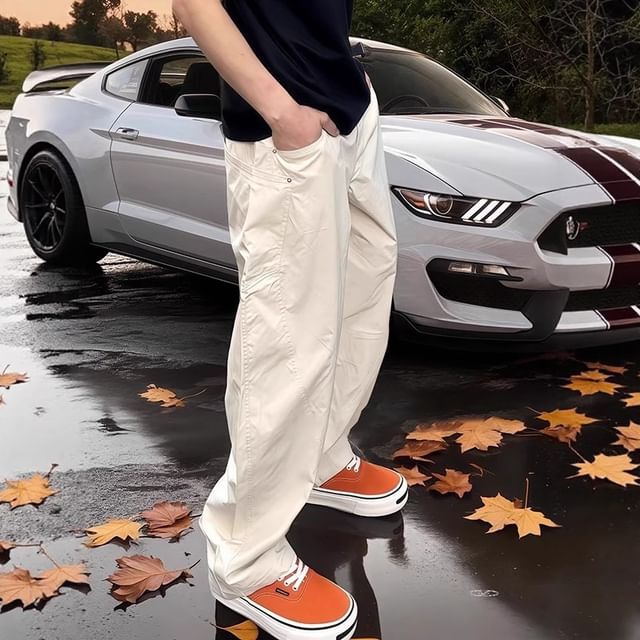 Lingaris-Mid Rise Plain Straight Leg Pants