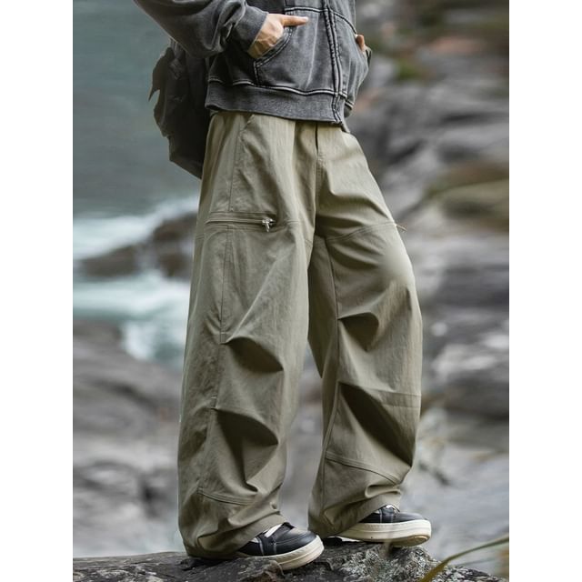 Lingaris-Mid Rise Plain Wide Leg Pants