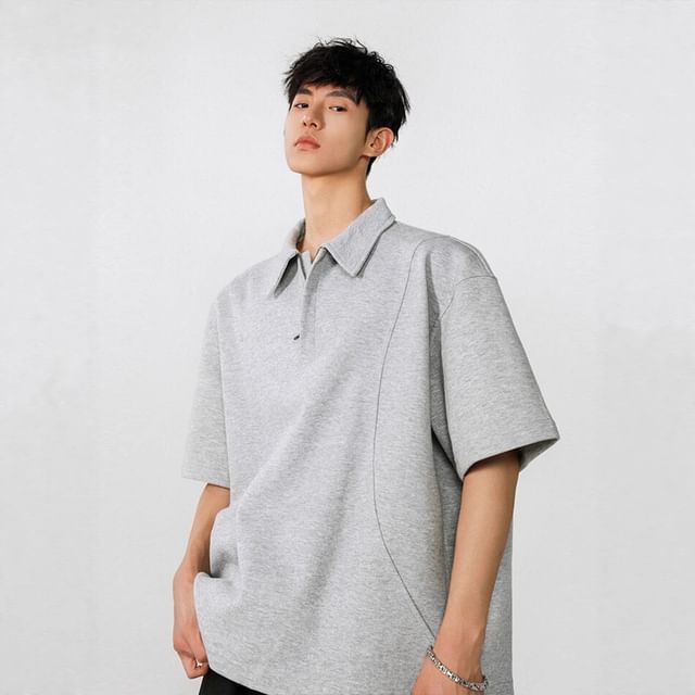 Lingaris-Short-Sleeve Collar Plain T-Shirt