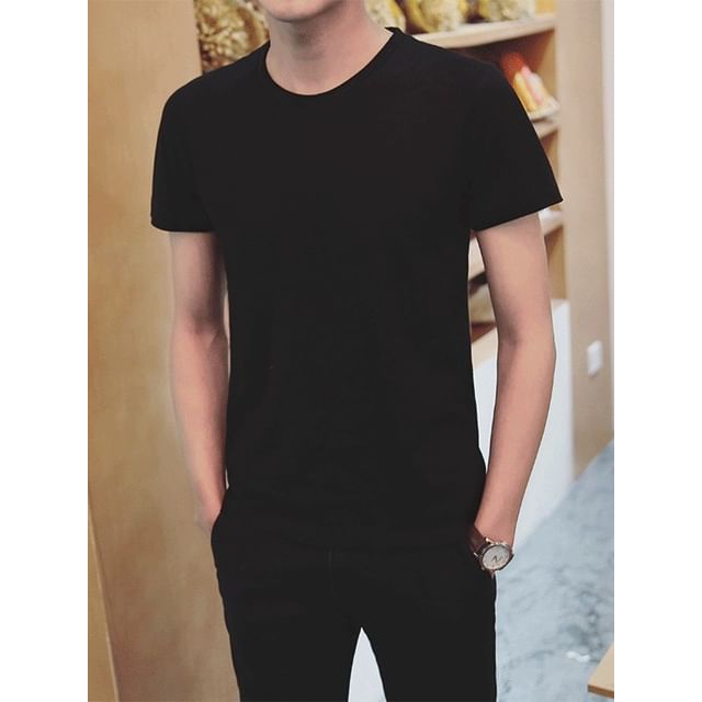 Lingaris-Short-Sleeve Crew Neck Plain T-Shirt