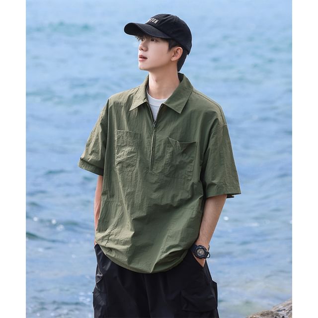 Lingaris-Short-Sleeve Half zip Plain Polo Top
